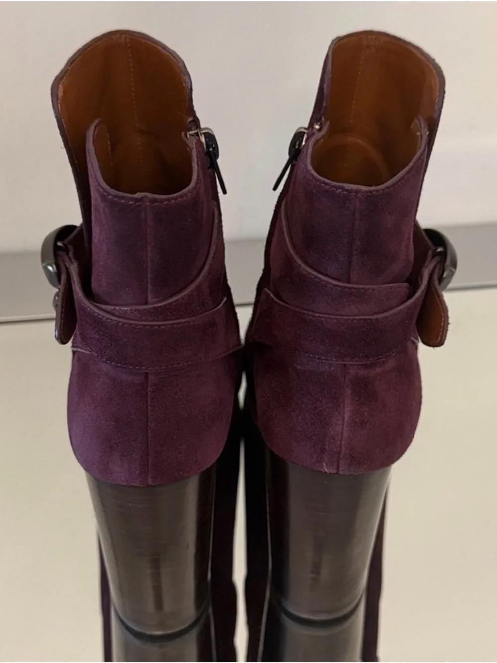 COACH Delaney Burgundy Suede Signature Buckle Ankle Booties Block Heel Size 9